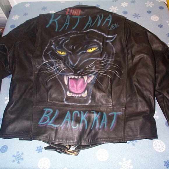 Vintage USA Harley Leather Motorcycle Jacket w/Black Panther painting on back - Picture 5 of 8